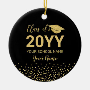 Gold & Black Photo Graduation Christmas Gift Ceramic Ornament