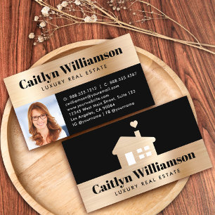 Gold Black Photo Real Estate Agent Broker House Business Card