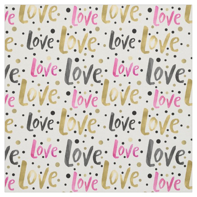 Gold Black Pink Confetti Love Fabric (Swatch)