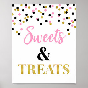 Gold Black Pink Sweets & Treats Dessert Table Poster