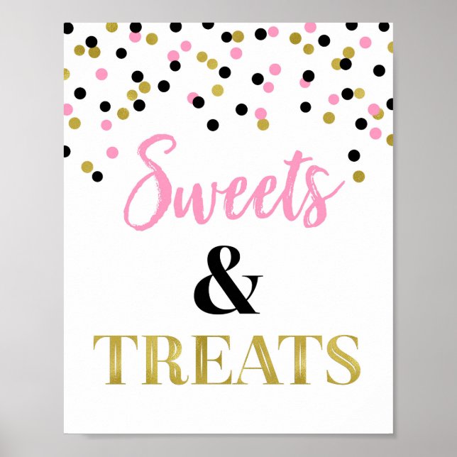 Gold Black Pink Sweets & Treats Dessert Table Poster (Front)
