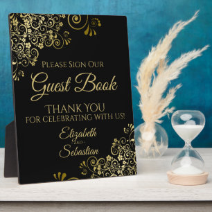 Gold & Black Please Sign Our Guest Book Wedding Plaque