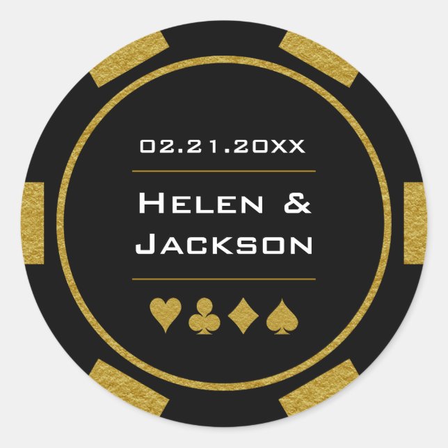 Gold Black Poker Chip Las Vegas Casino Wedding Classic Round Sticker (Front)