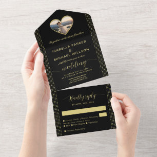 Gold & Black Polka Dot Personalised wedding All In One Invitation