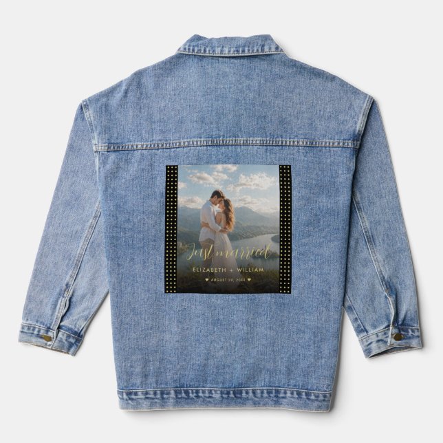 Gold & Black Polka Dot Personalised wedding Denim Jacket (Back)