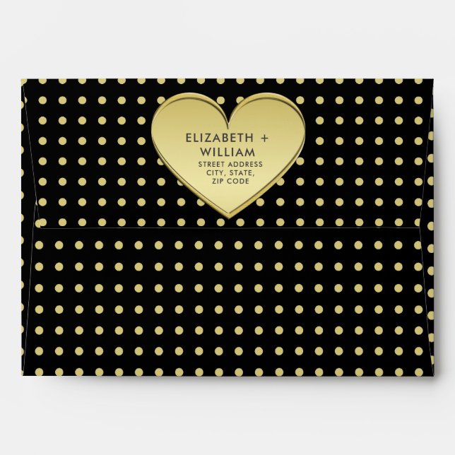 Gold & Black Polka Dot Personalised wedding Envelope (Back (Top Flap))