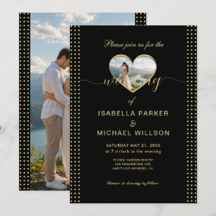 Gold & Black Polka Dot Personalised wedding Invitation