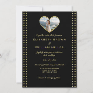 Gold & Black Polka Dot Personalised wedding Invitation