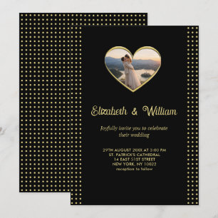 Gold & Black Polka Dot Personalised wedding Invitation