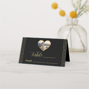 Gold & Black Polka Dot Personalised wedding Place Card