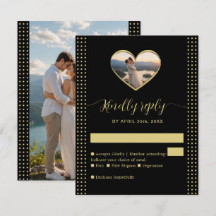 Gold & Black Polka Dot Personalised wedding RSVP Card