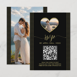 Gold & Black Polka Dot Personalised wedding RSVP Card