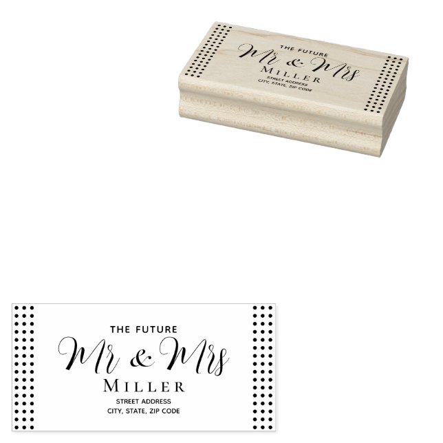 Gold & Black Polka Dot Personalised wedding Rubber Stamp (Stamped)