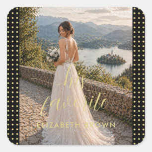 Gold & Black Polka Dot Personalised wedding Square Sticker