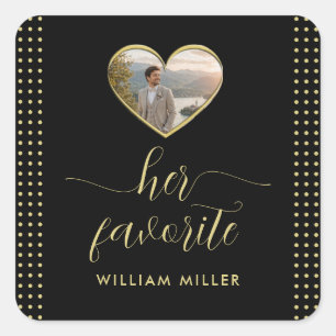 Gold & Black Polka Dot Personalised wedding Square Sticker