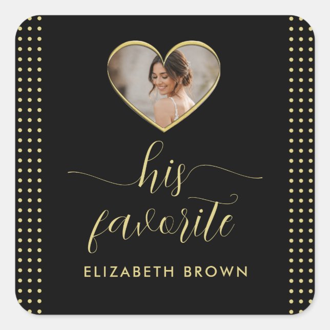 Gold & Black Polka Dot Personalised wedding Square Sticker (Front)