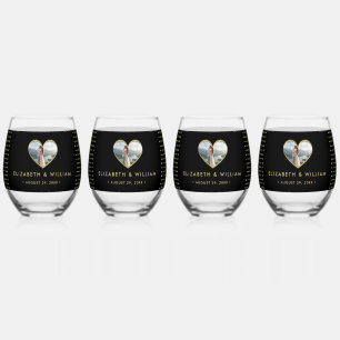 Gold & Black Polka Dot Personalised wedding Stemless Wine Glass