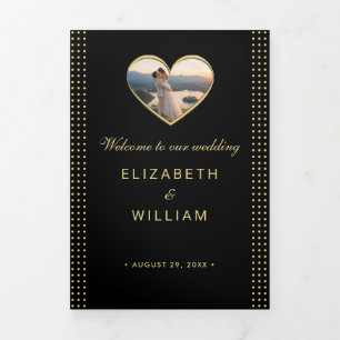 Gold & Black Polka Dot Personalised wedding Tri-Fold Programme