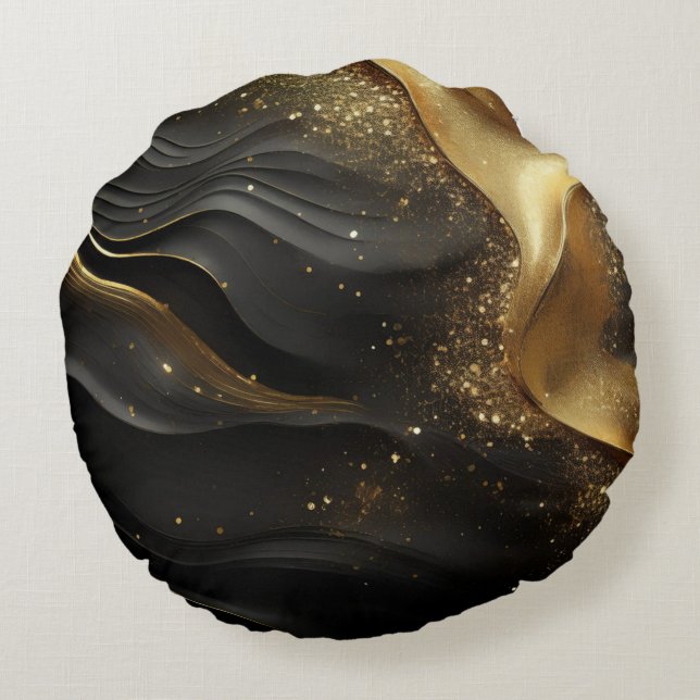Gold Black Prinkle Round Cushion (Back)