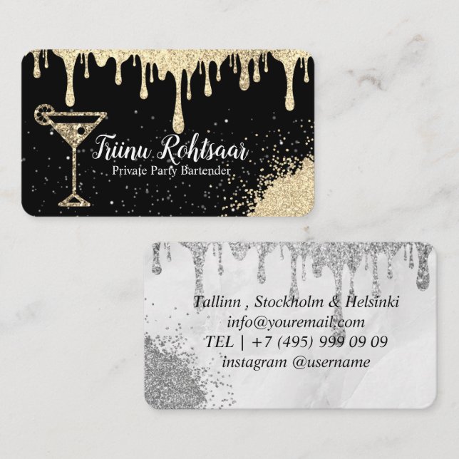 Gold Black Private Party Bartender Business Card (Front/Back)