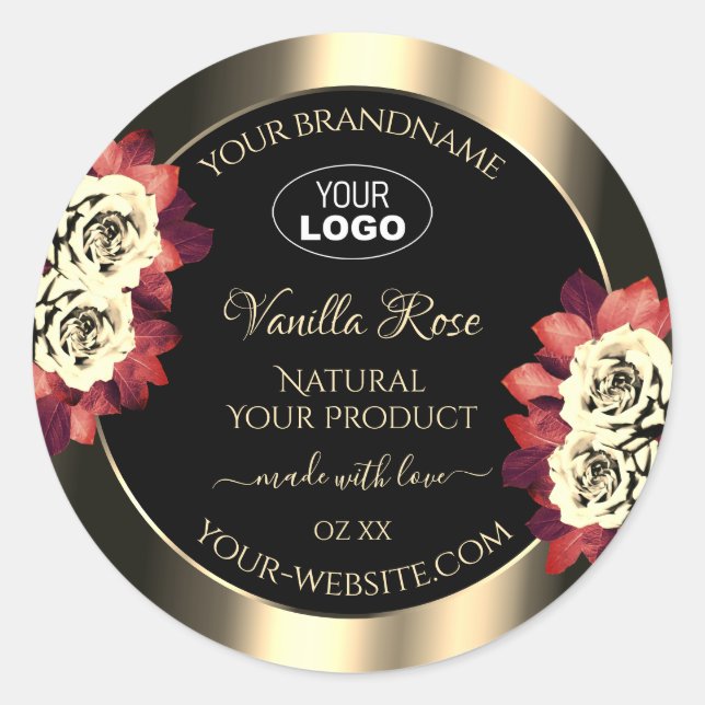 Gold Black Product Labels Red Cream Roses Add Logo (Front)