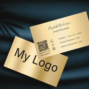 Gold black QR code rectangular logo Business Card