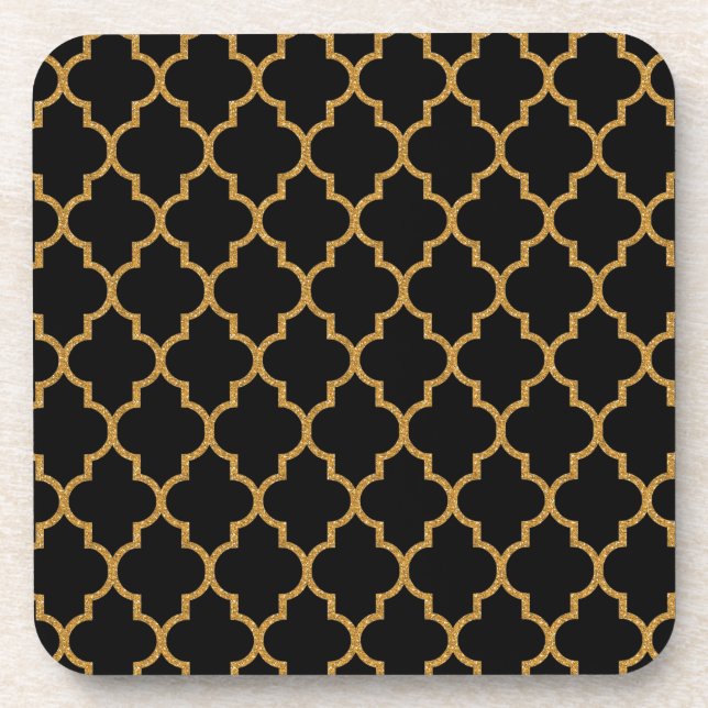Gold Black Quatrefoil Pattern Coaster (Front)