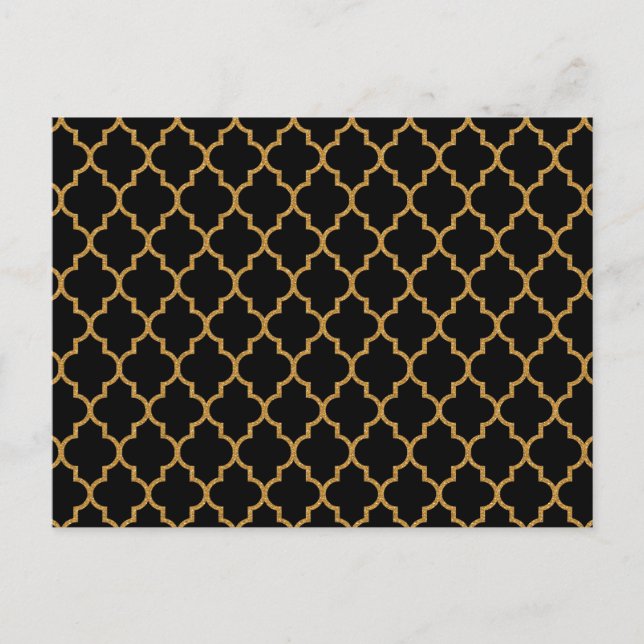 Gold Black Quatrefoil Pattern Postcard (Front)