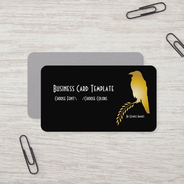 Gold Black Raven Bird Business Card (Front/Back In Situ)