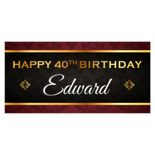 Gold Black Red Birthday Banner Party Decor-Any Age