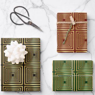 Gold black red green Wrapping Paper Set of 3