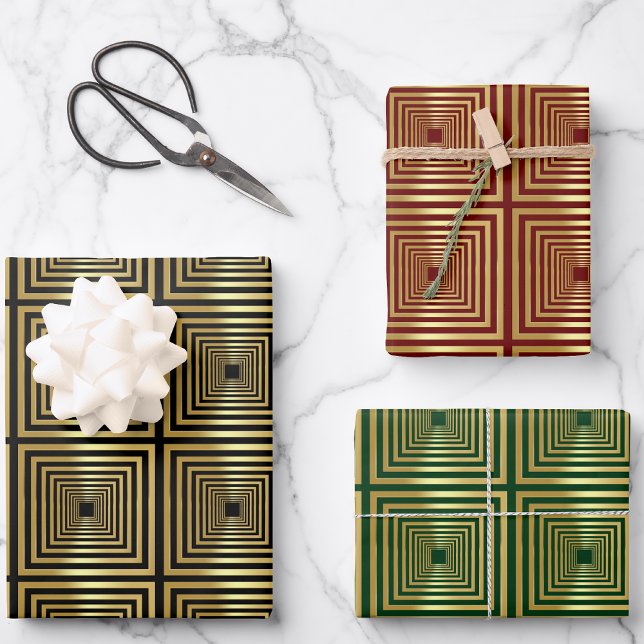 Gold black red green Wrapping Paper Set of 3 (Creator Uploaded)