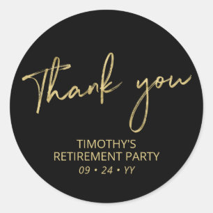 Gold & Black Retirement Party Thank you Favour Classic Round Sticker