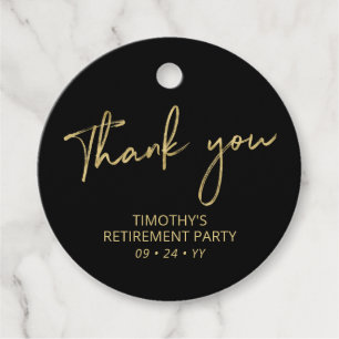 Gold & Black Retirement Party Thank you Favour Favour Tags