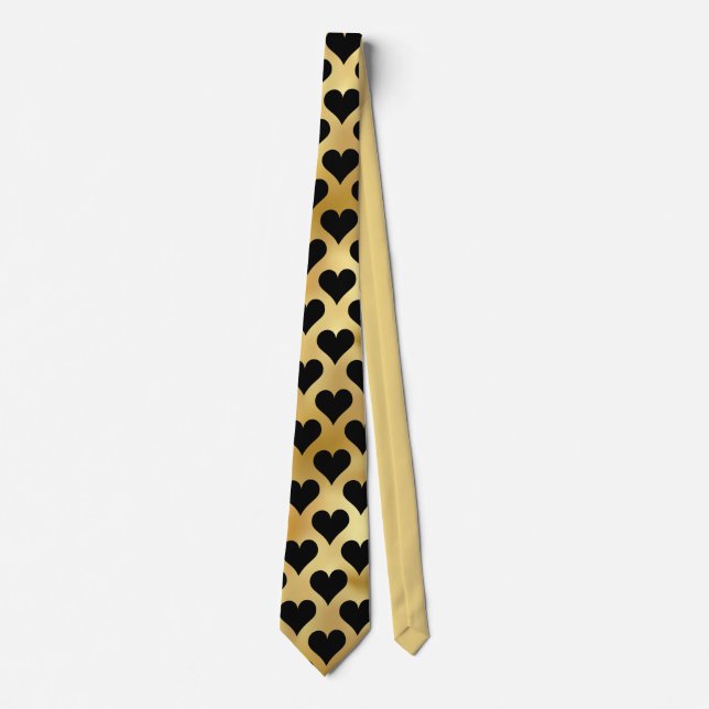 Gold Black Romantic Hearts Pattern Tie (Front)