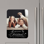 Gold & Black Romantic Merry Christmas Photo Magnet<br><div class="desc">Romantic and elegant holiday photo kitchen magnet.  For more advanced customisation of this design,  please click the Customise Further link to change the font,  size,  colour,   etc.</div>