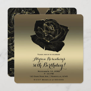 Gold & Black Rose Elegant Classy Birthday Party Invitation