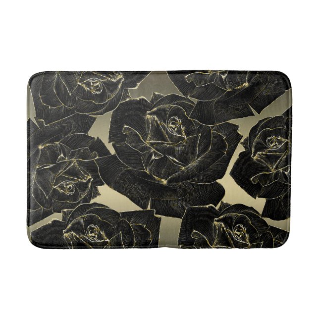 Gold & Black Rose Glam Elegant Classy Chic Bath Mat (Front)
