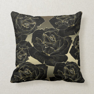 Gold & Black Rose Glam Elegant Classy Chic Cushion