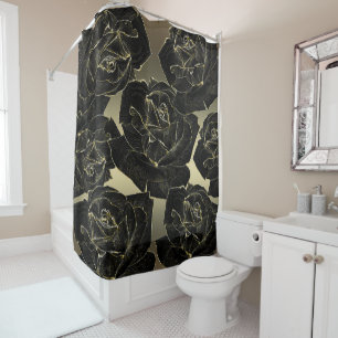 Gold & Black Rose Glam Elegant Classy Chic Shower Curtain