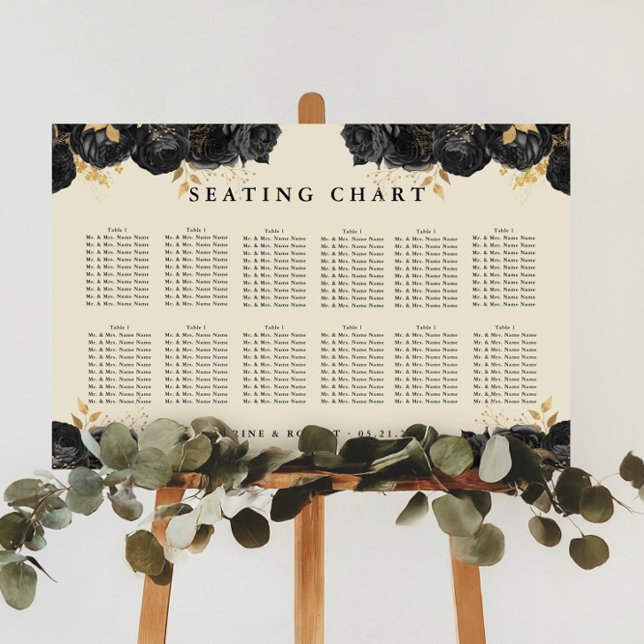 Gold Black Roses Wedding Seating Chart (Creator Uploaded)