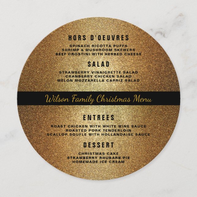 Gold Black Round Christmas Dinner Menu Template (Front)