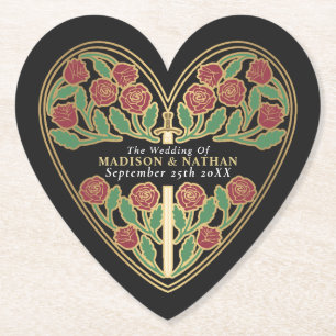 Gold Black Royal Mediaeval Floral Sword Wedding Paper Coaster