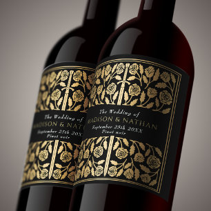 Gold Black Royal Mediaeval Sword Wedding Wine Label