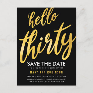 Gold Black Save Date Thirty Birthday Party Postcard
