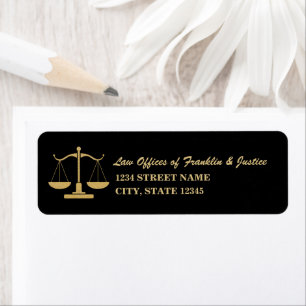 Gold Black Scales of Justice Return Address Label