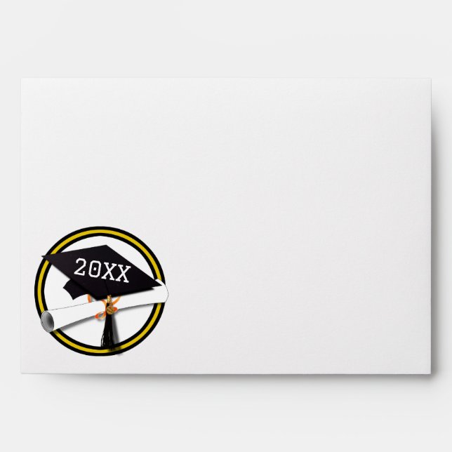Gold - Black School Colours Grad Cap Graduation Envelope (Front)