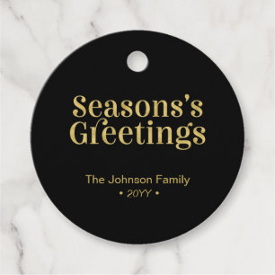 Gold & Black Seasons Greeting Christmas Holiday Favour Tags