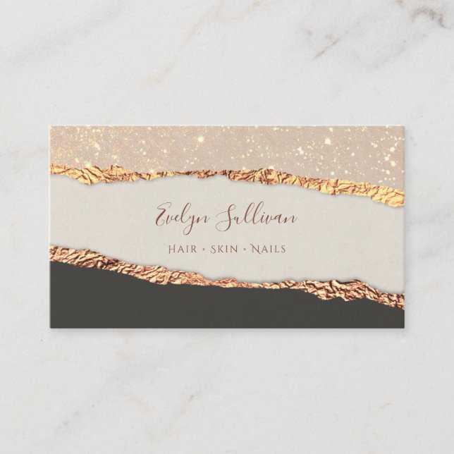 Gold black shimmer paper business card (Front)