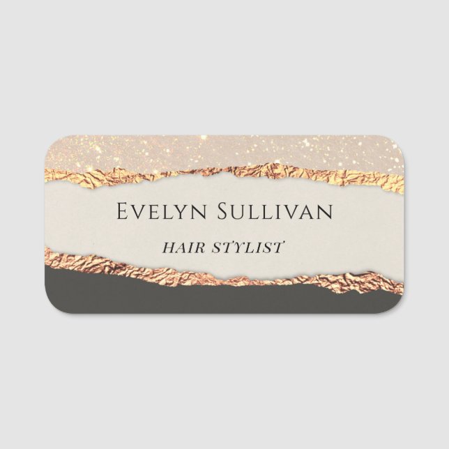 Gold Black Shimmer Paper Name Tag (Front)
